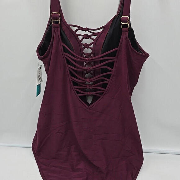 Aqua Green Size 16W Lace Up Deep Plunge Nairobi 1 Piece Swimsuit NWT - Picture 2 of 11